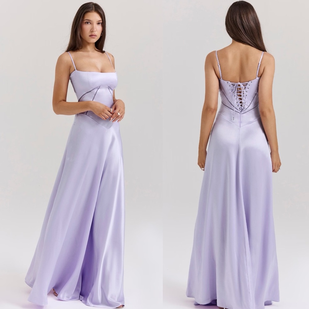 House of L D-DD 'Anabella' Orchid Lace‎ Up Maxi Dress NWOT - Picture 4 of 13